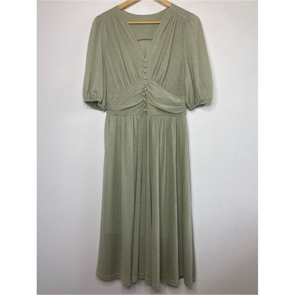 Vintage inspired Sage green Formal Midi Dress Size XL Feminine Sparkly